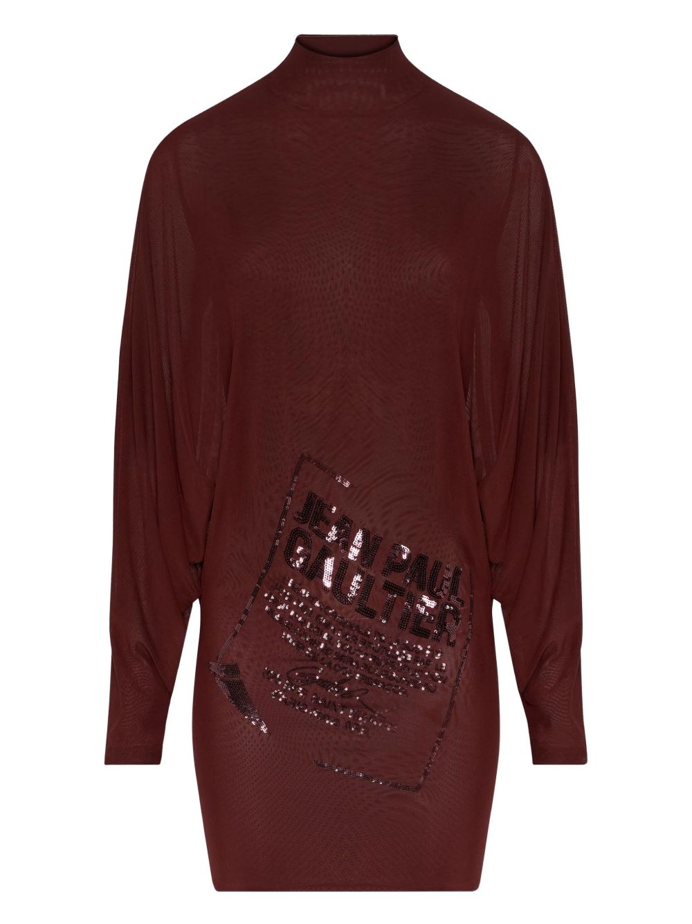 Burgundy Sequin-Embellished High Neck Dress