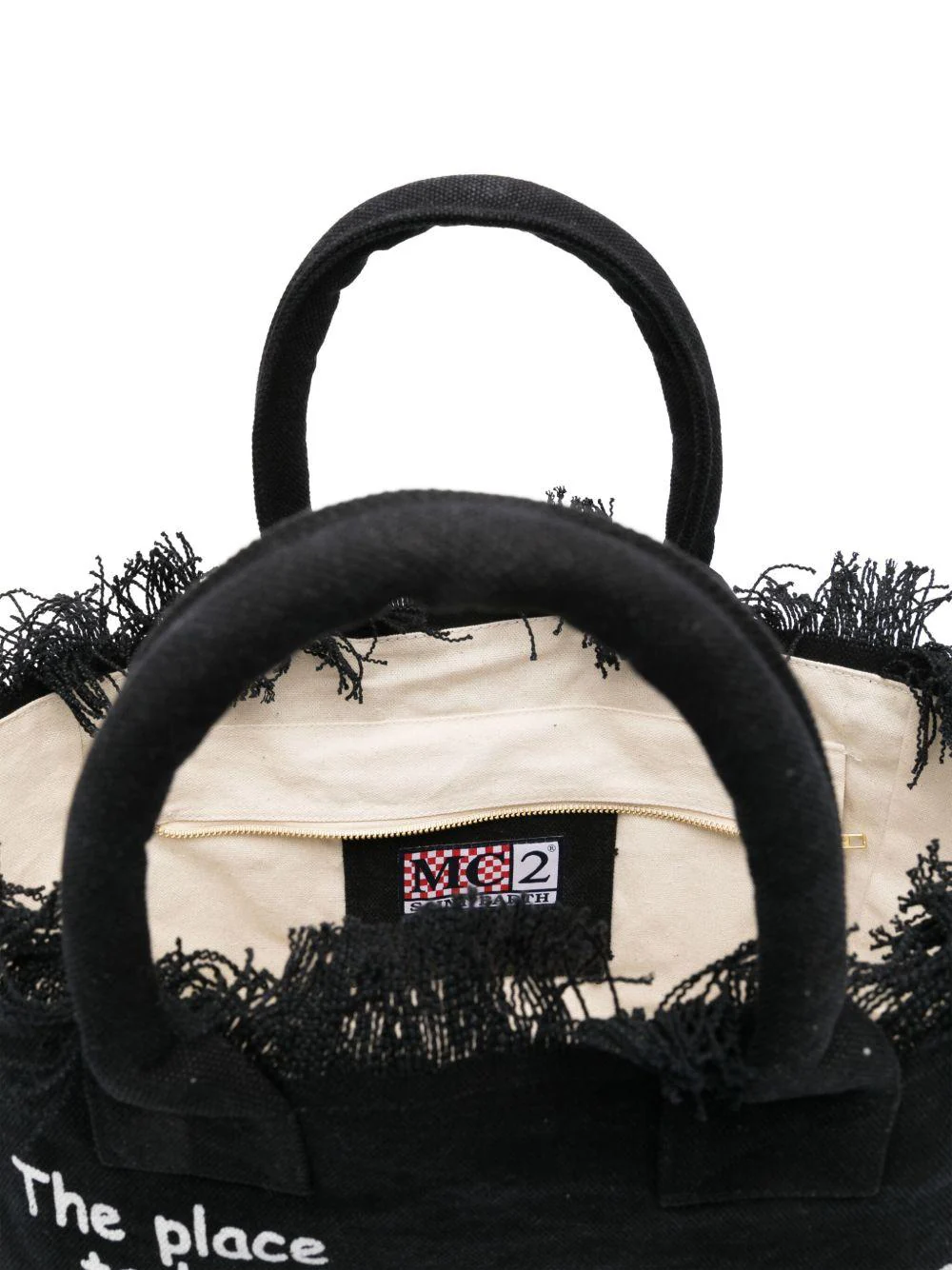 Frayed Edge Black Tote Bag with Striking Text
