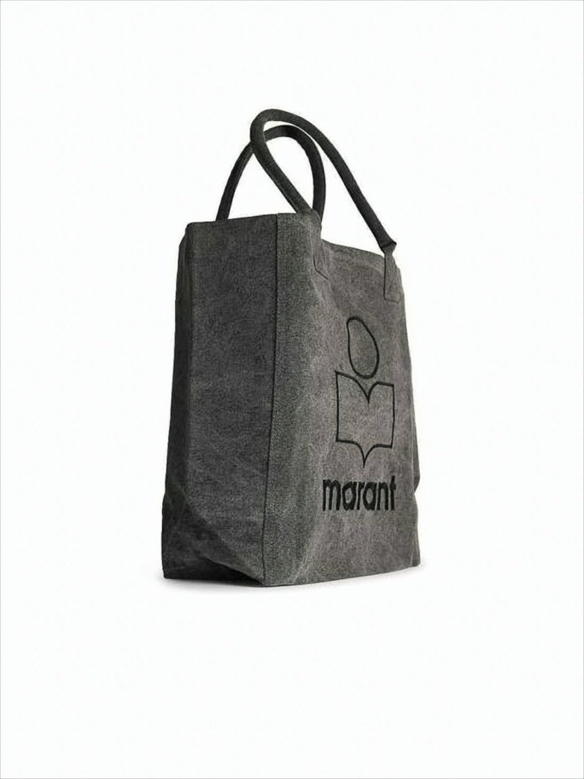 Vintage-Style Textured Cotton Tote Bag with Embroidered Logo