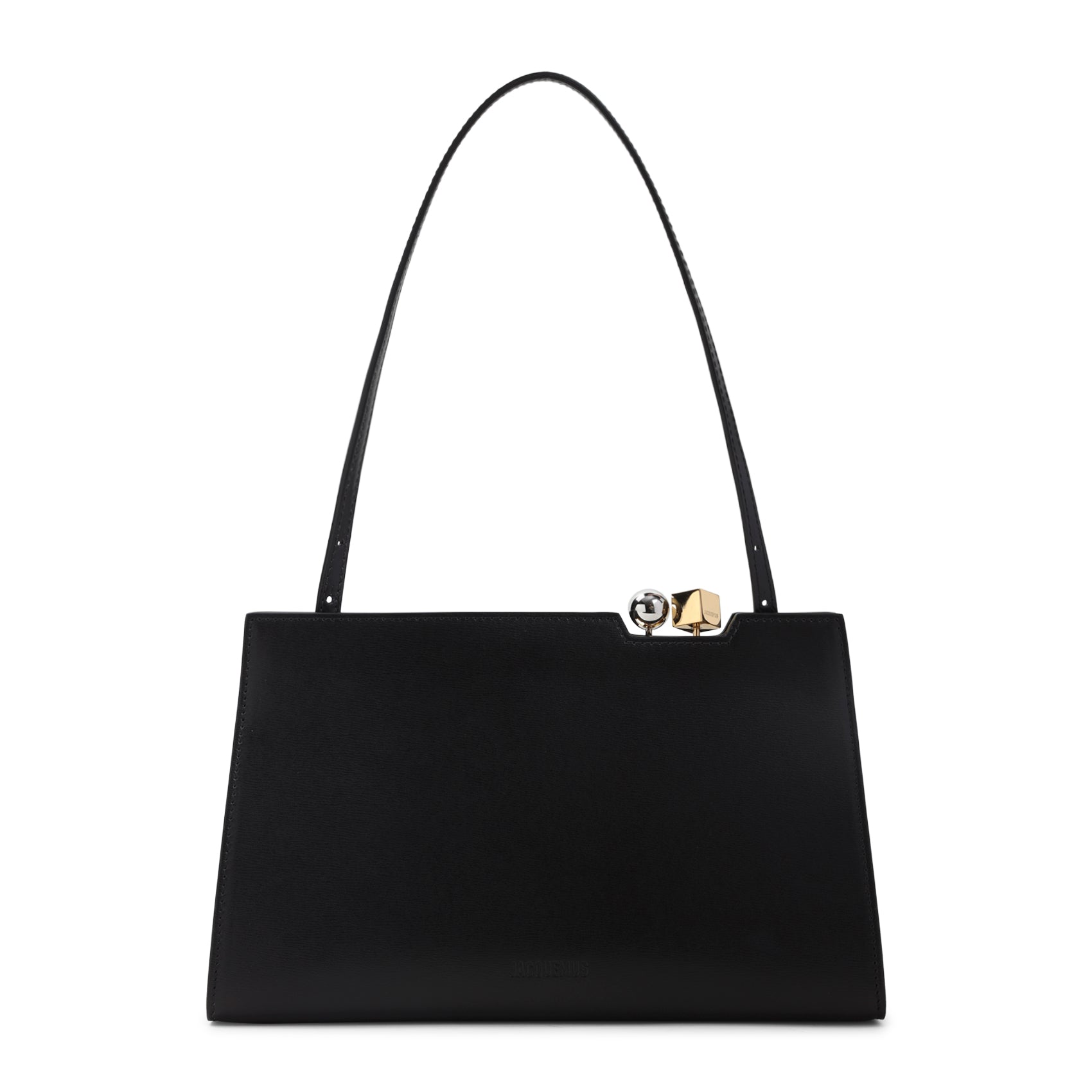 Structured Black Leather Handbag With Metallic Clasp