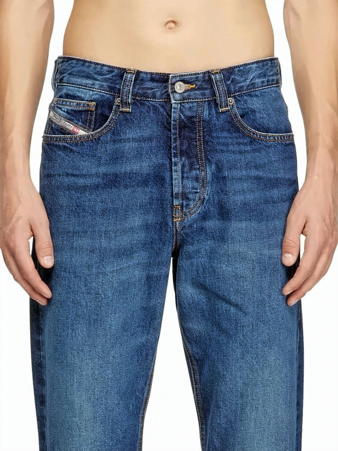 Blue Straight-Leg Medium Wash Denim Jeans