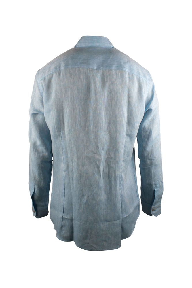 Pastel Blue Linen Shirt With Mother-Of-Pearl Buttons