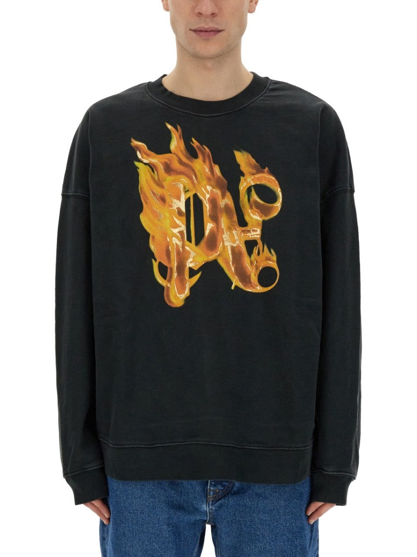 "Burning Monogram" Print Sweatshirt