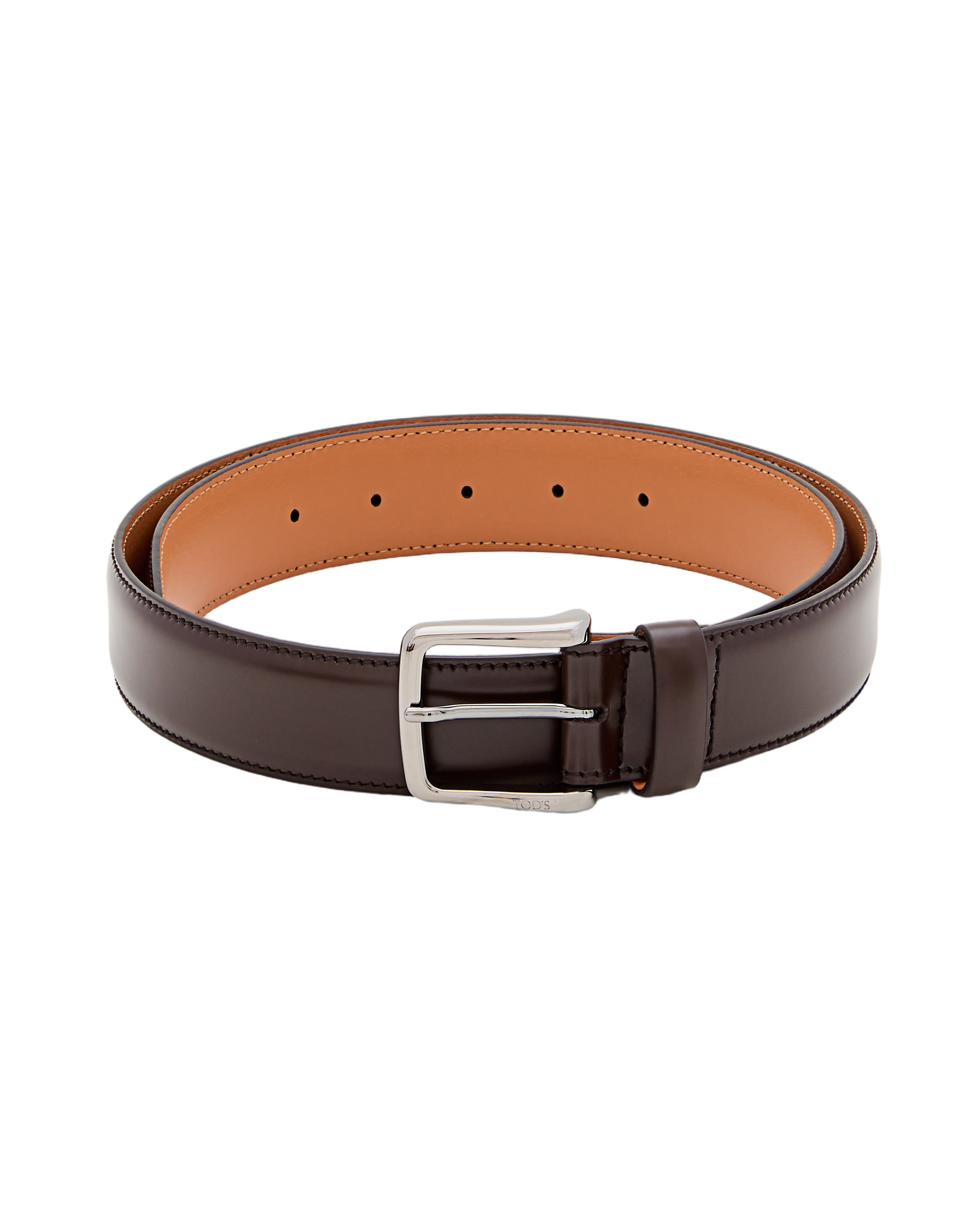 Brown Leather Belt With Nickel-Plated Buckle
