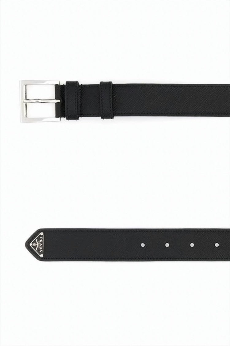 Textured Black Calfskin Leather Belt with Polished Buckle