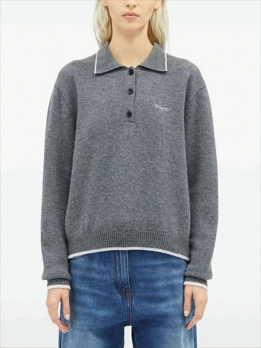 Polo Knit Sweater With Subtle Piping And Ribbed Details