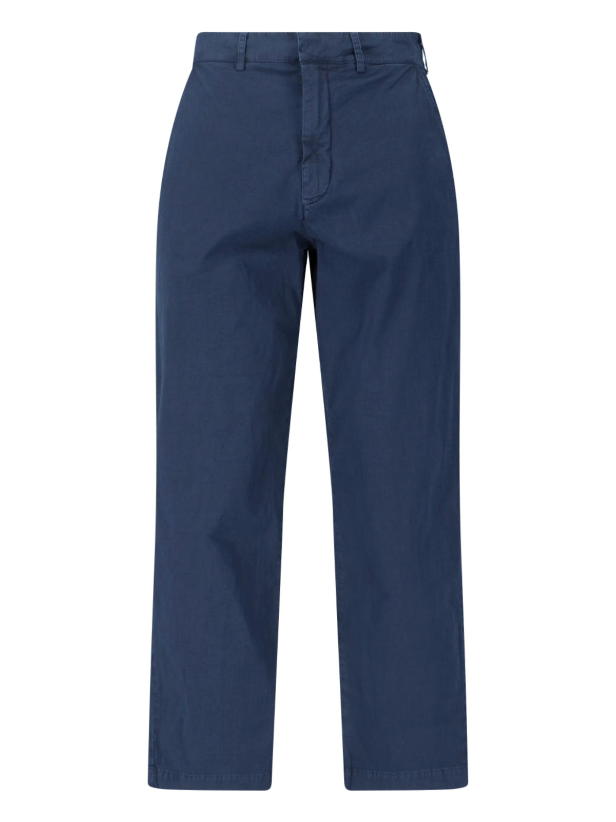 Blue Mid-Rise Cotton Straight Trousers