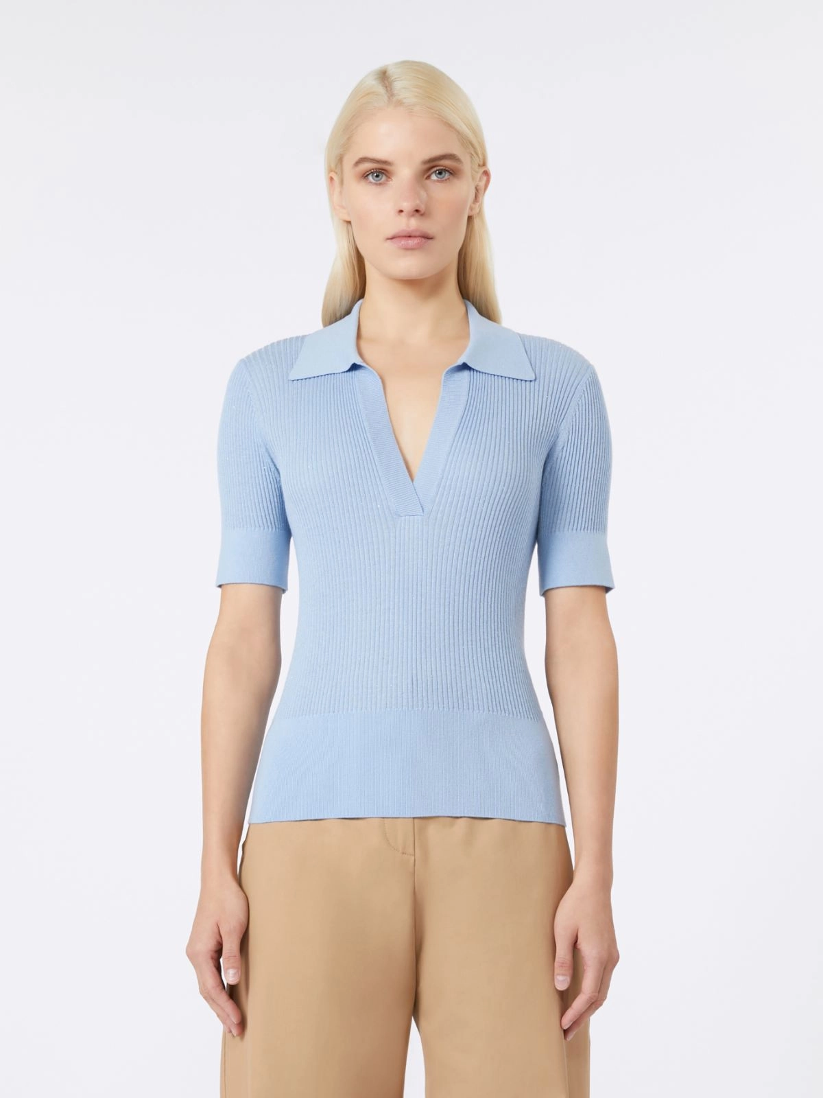 Ribbed Knit Top With Soft Collar