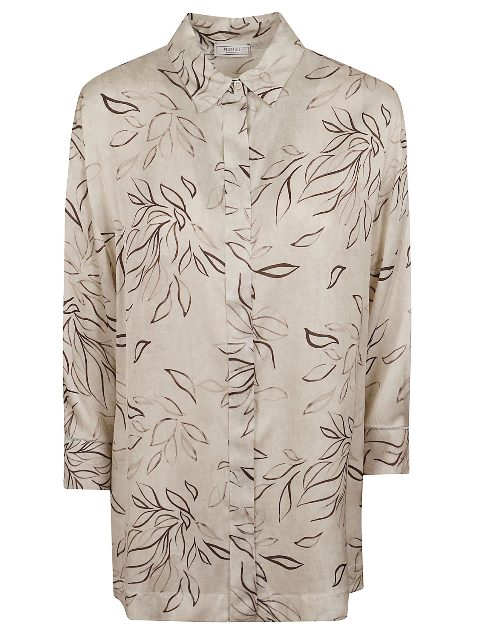 Three-Quarter Sleeve Shirt with Leaf Pattern