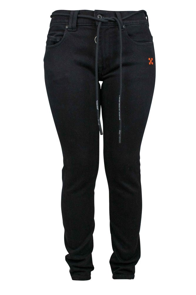 Slim-Fit Black Denim Jeans With Distinctive Stripes