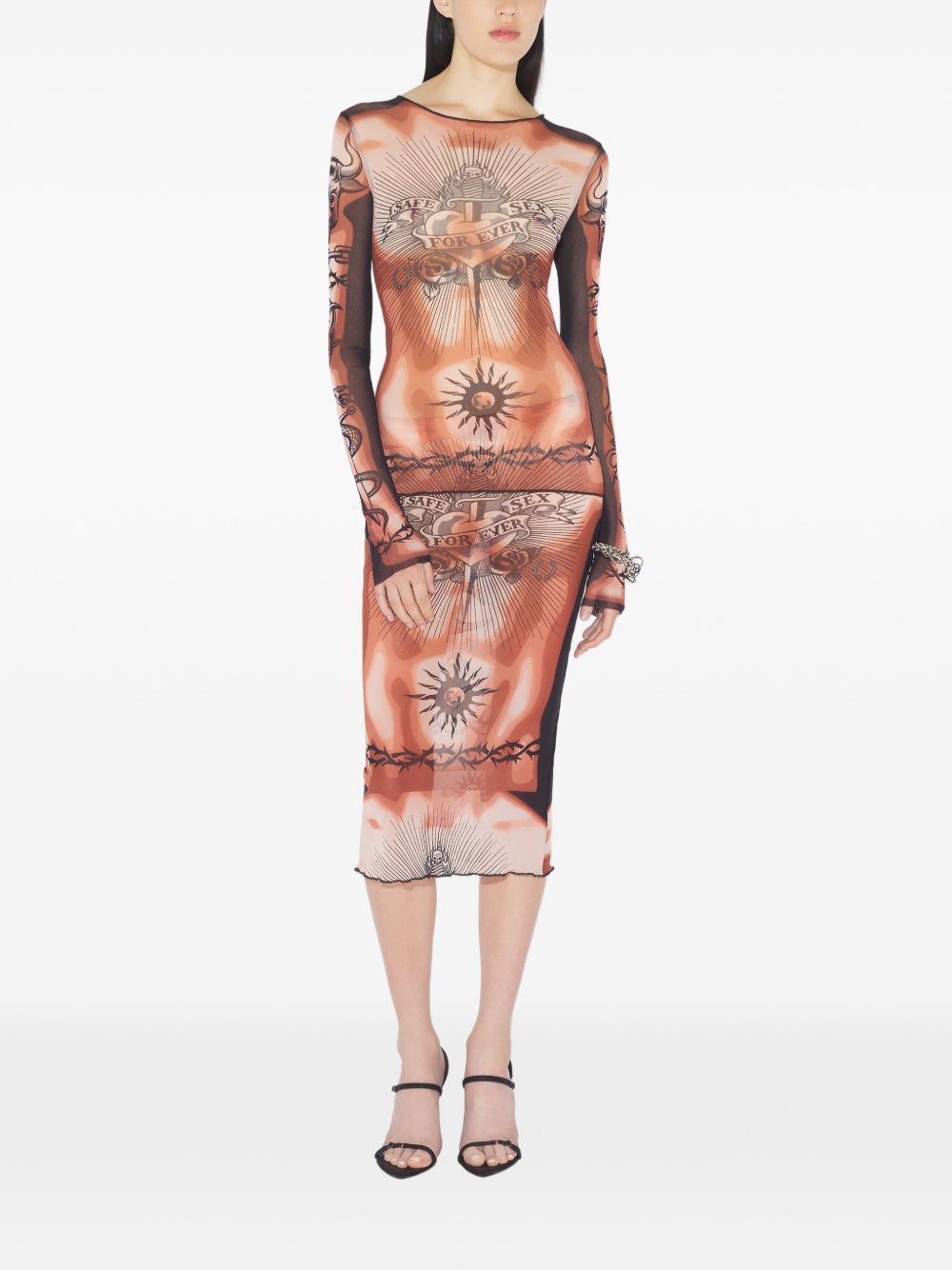 Tattoo-Inspired Sheer Long-Sleeved Top With Bold Motifs
