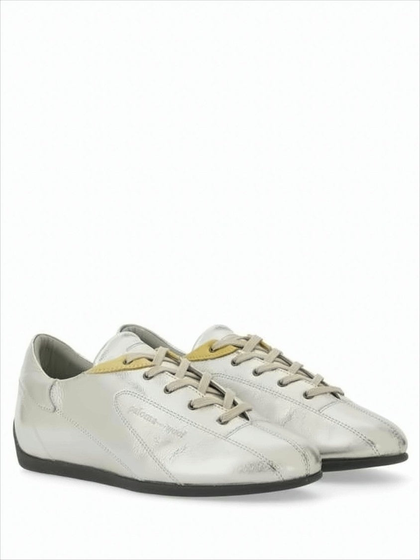 Smooth Leather Sneakers with Metallic Finish