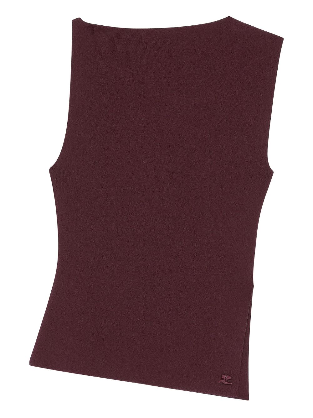 Sleeveless Asymmetrical Burgundy Top With Embroidered Logo