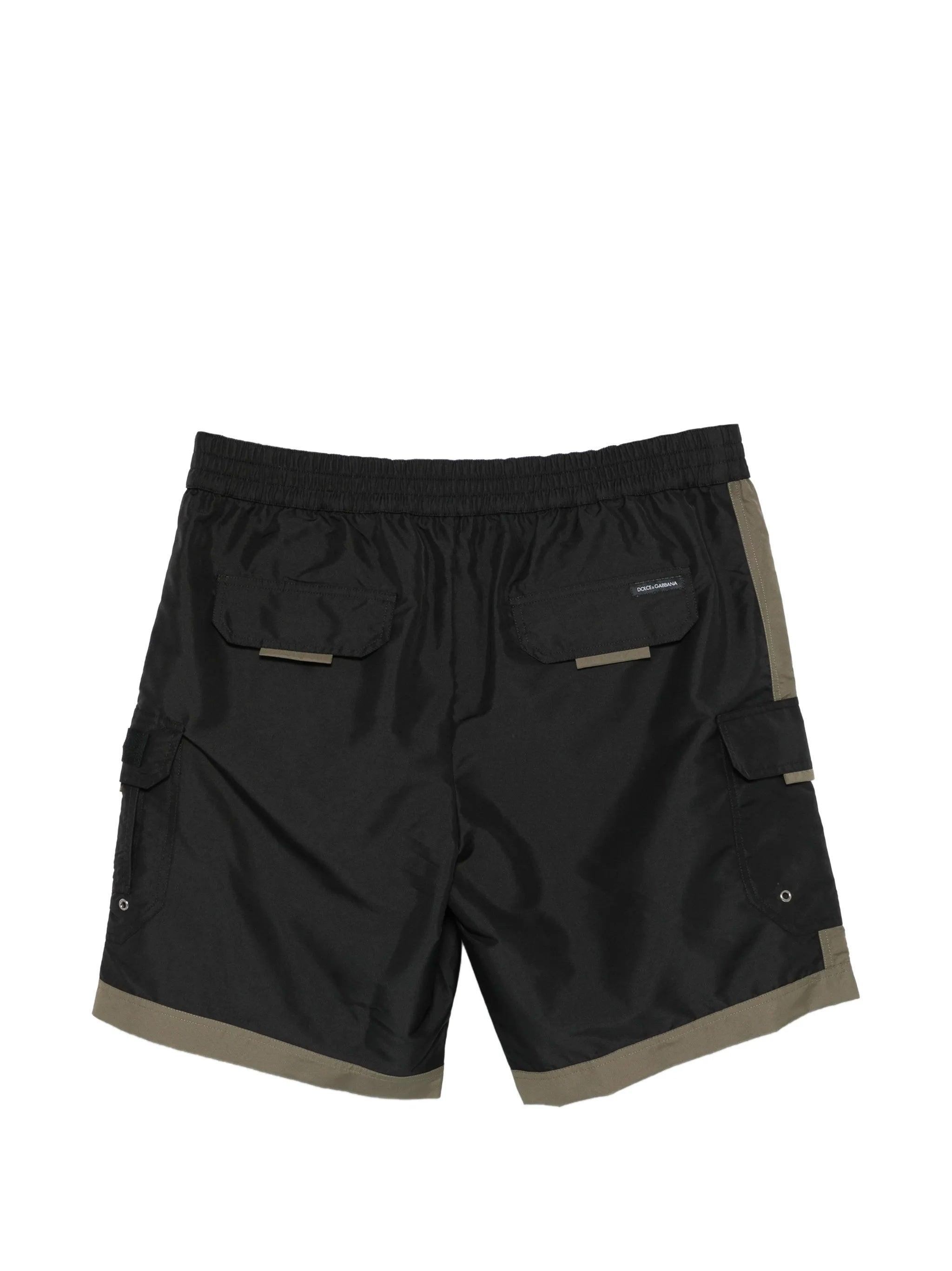 Black Mid-Length Olive Trim Utility Shorts