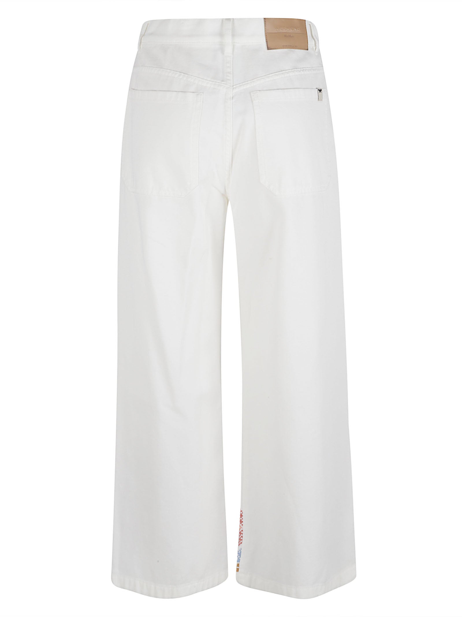 Five-Pocket Cropped Wide-Leg Trousers with Embroidered Hem