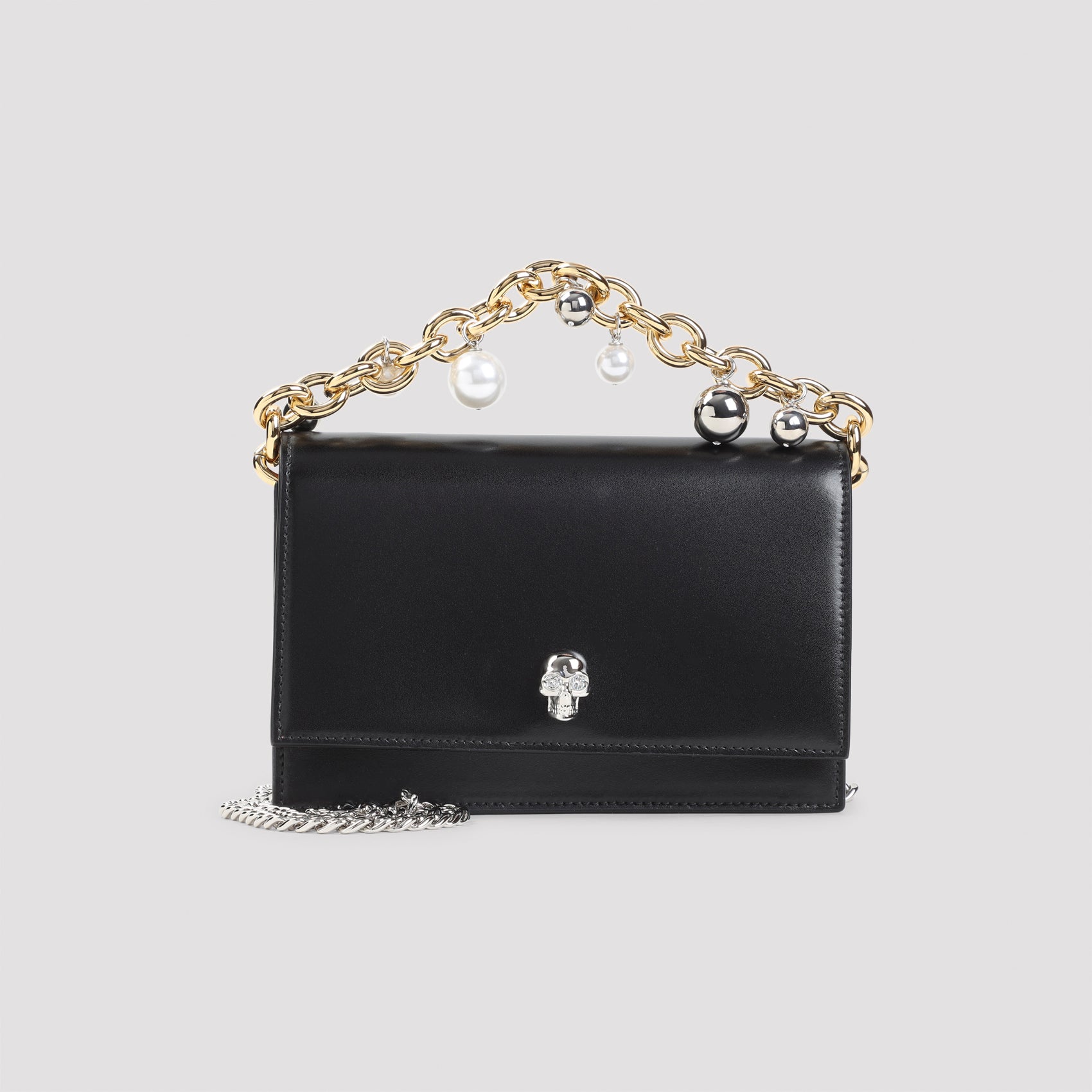 Rectangular Leather Clutch with Metallic Skull