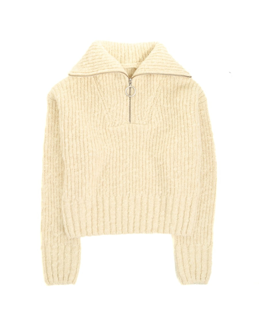Ribbed Knit Sweater With Stand Collar