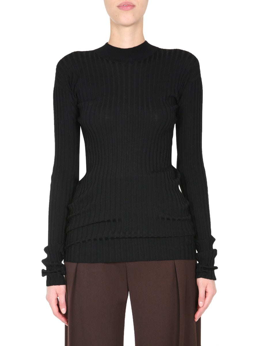 Polo Neck Turtleneck Sweater with Elongated Sleeves