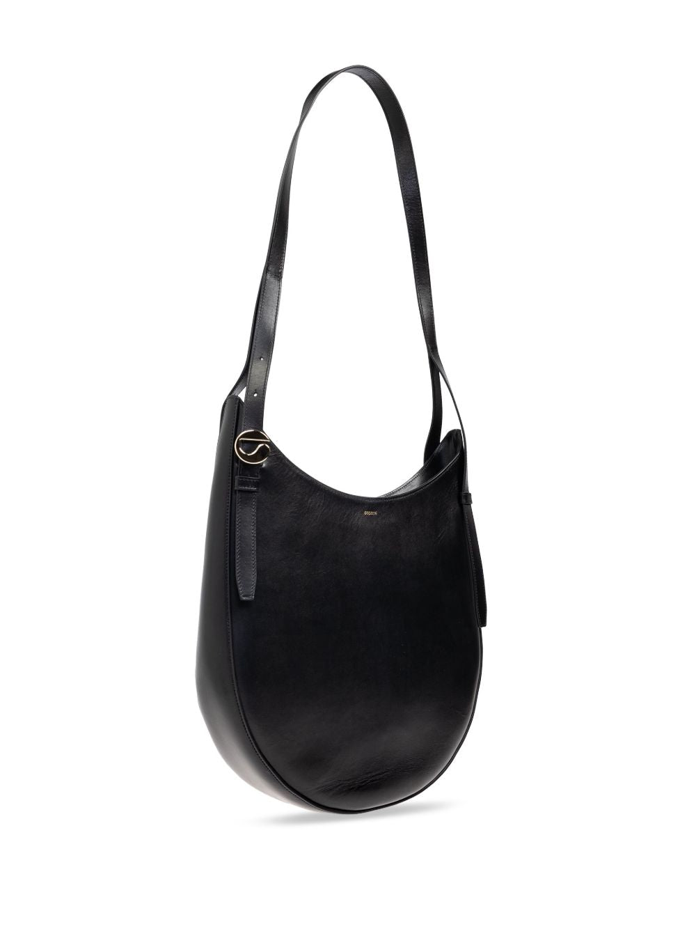 Curved Black Calf Leather Shoulder Bag