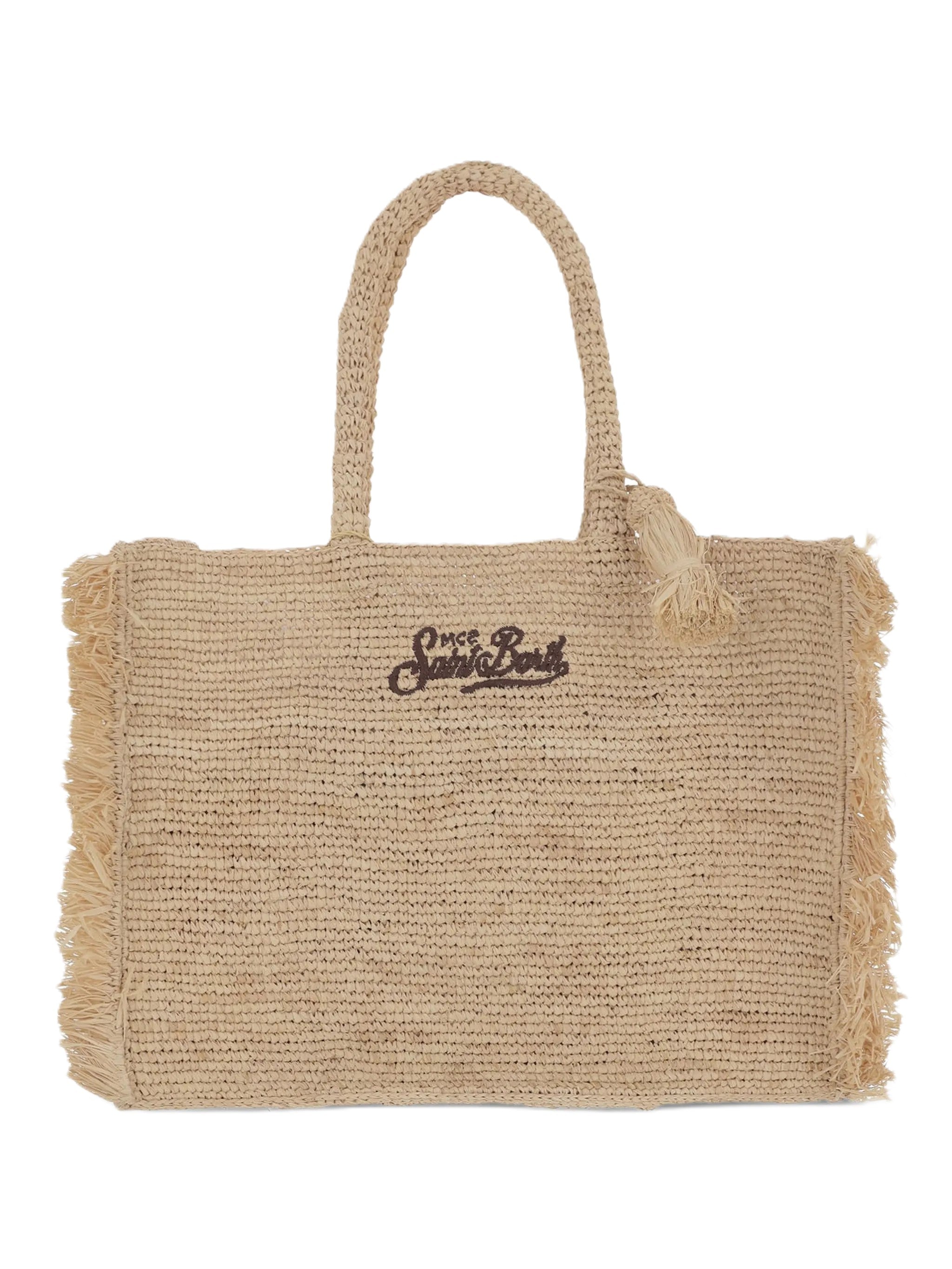 Rectangular Woven Tote Bag with Fringed Edges