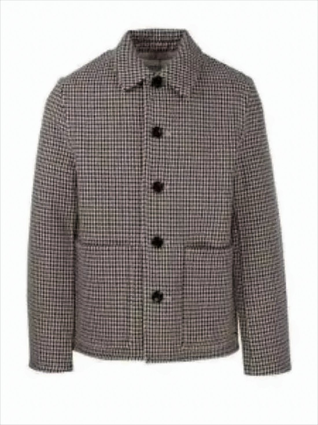 Short Wool Blend Coat with Classic Collar and Checkered Pattern