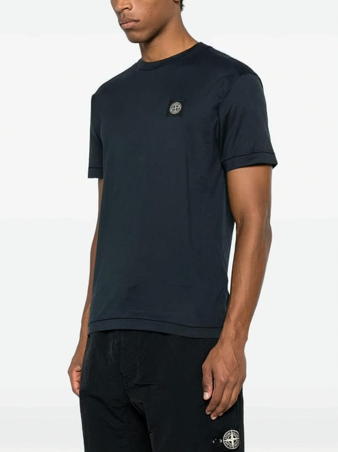 Minimalist Black Crew Neck T-Shirt with Patch Logo