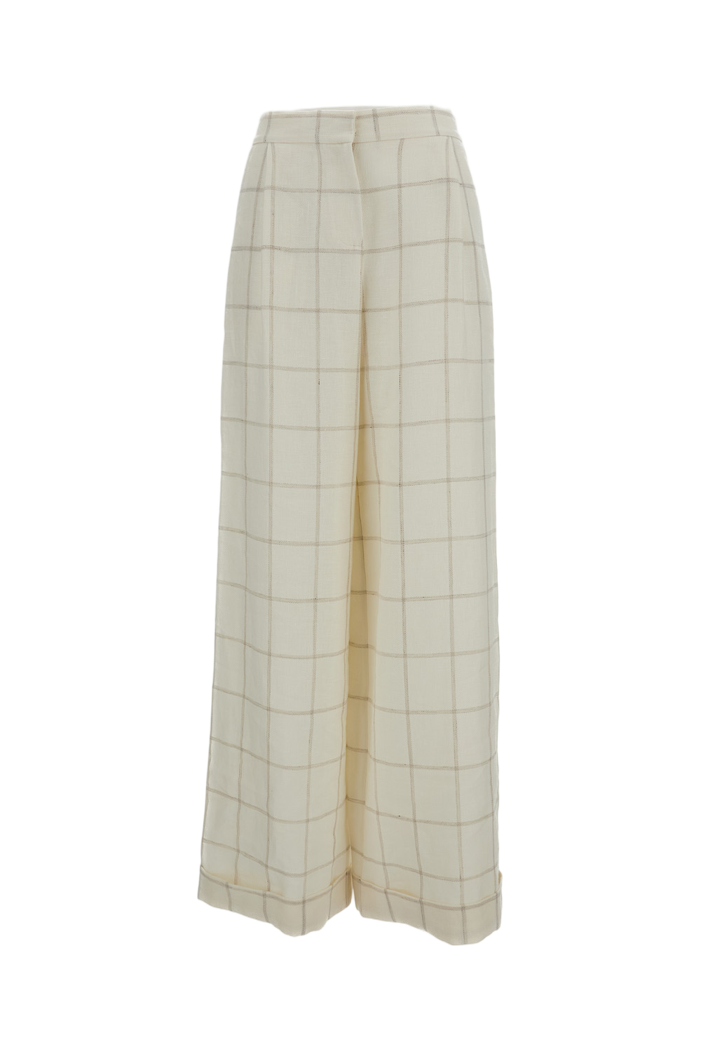 White Checked Pattern Wide-leg Trousers