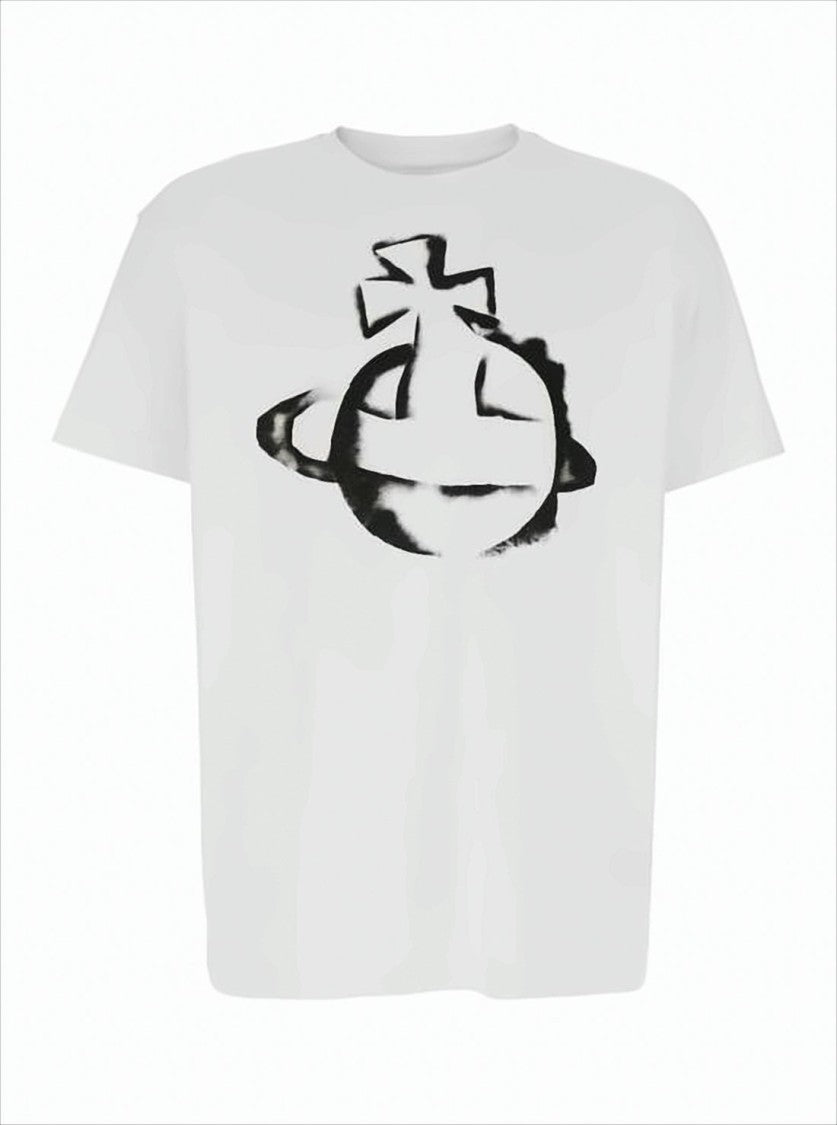 Short-Sleeved Cotton T-Shirt with Abstract Graphic Design