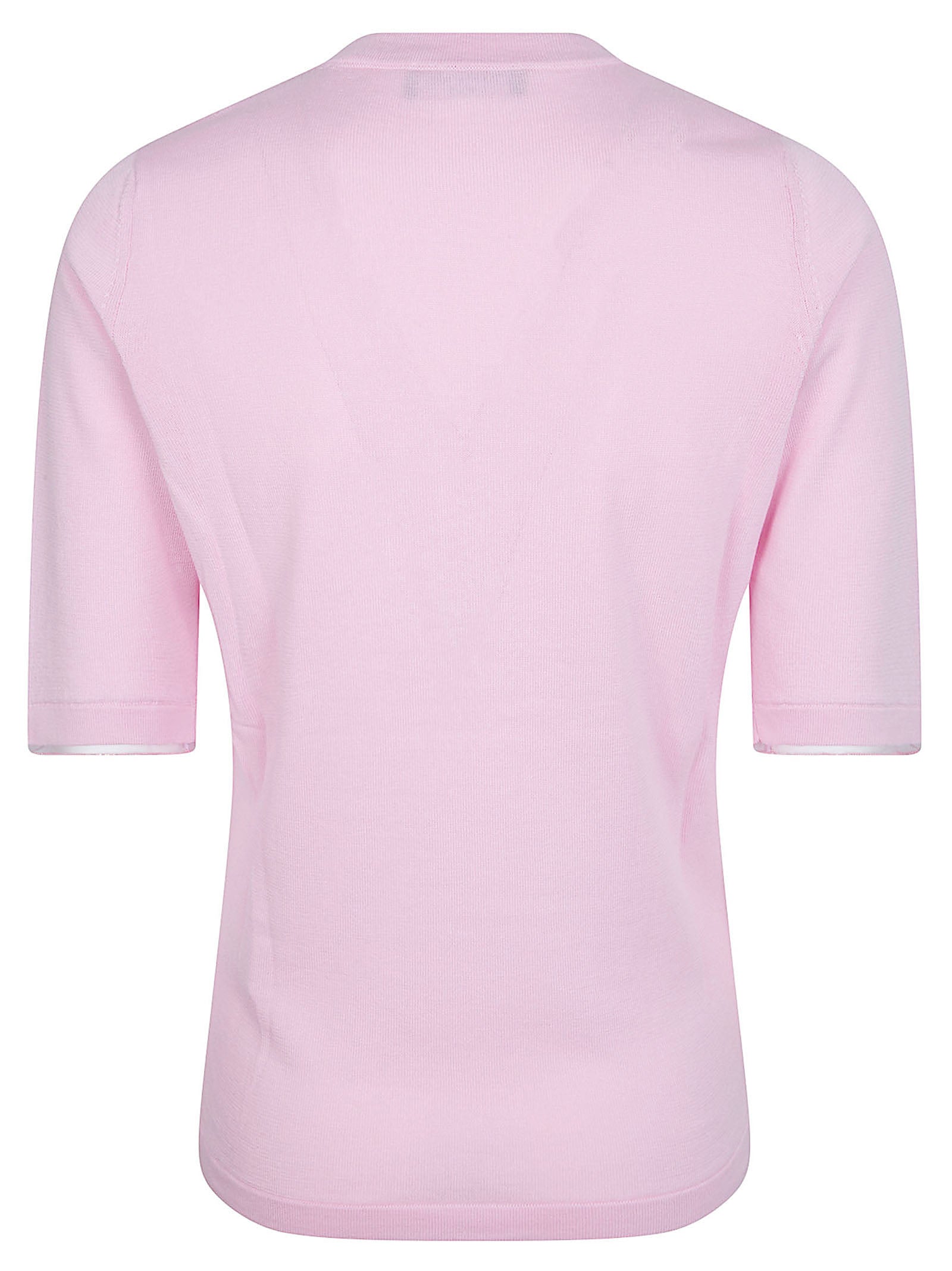 Tailored Light Pink Short-Sleeve Top with Fine Knit Texture