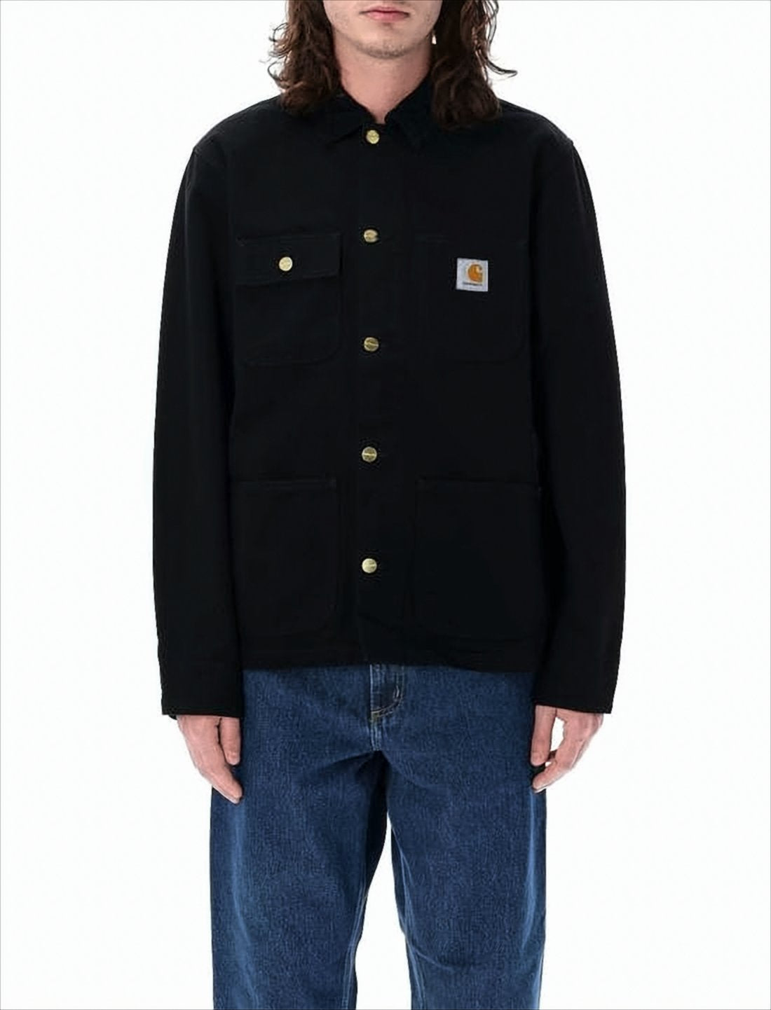 Black Cotton Jacket with Classic Collar