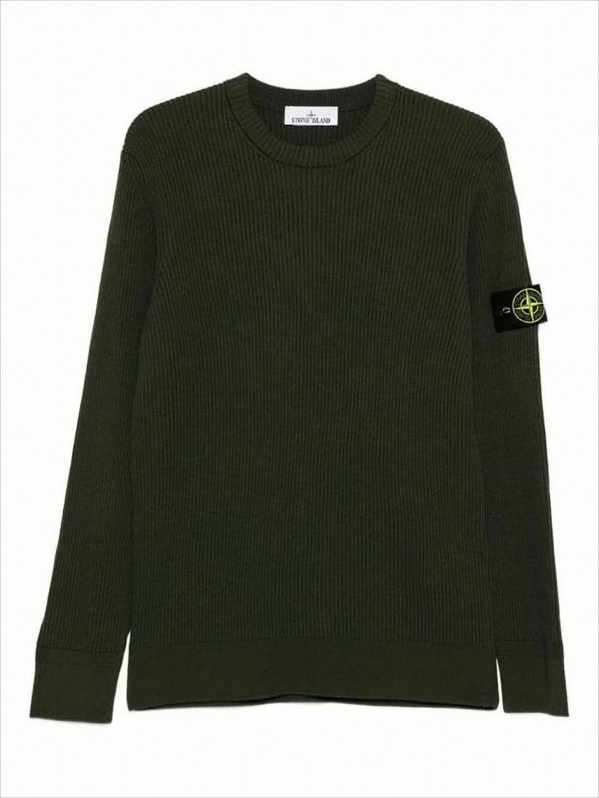 Ribbed Knit Wool Sweater with Iconic Patch Logo