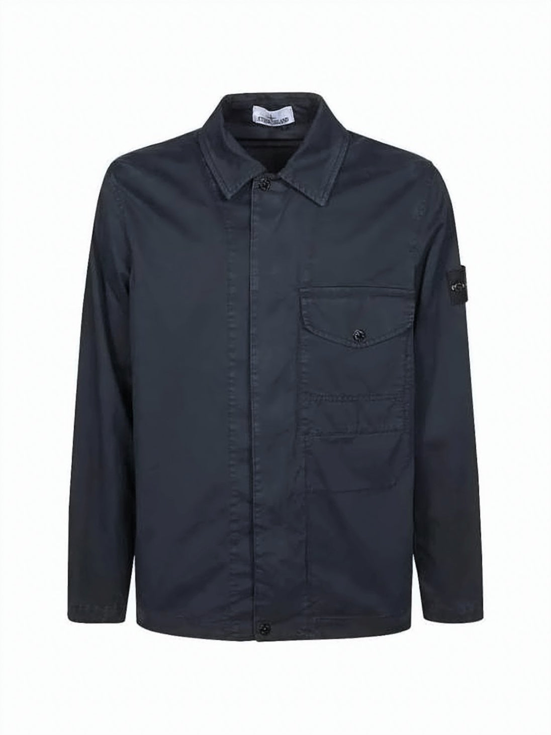 Structured Blue Cotton Jacket with Classic Collar