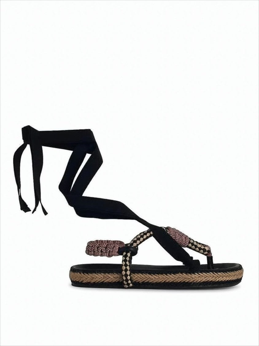 Woven Black Sandals with Braided Strap