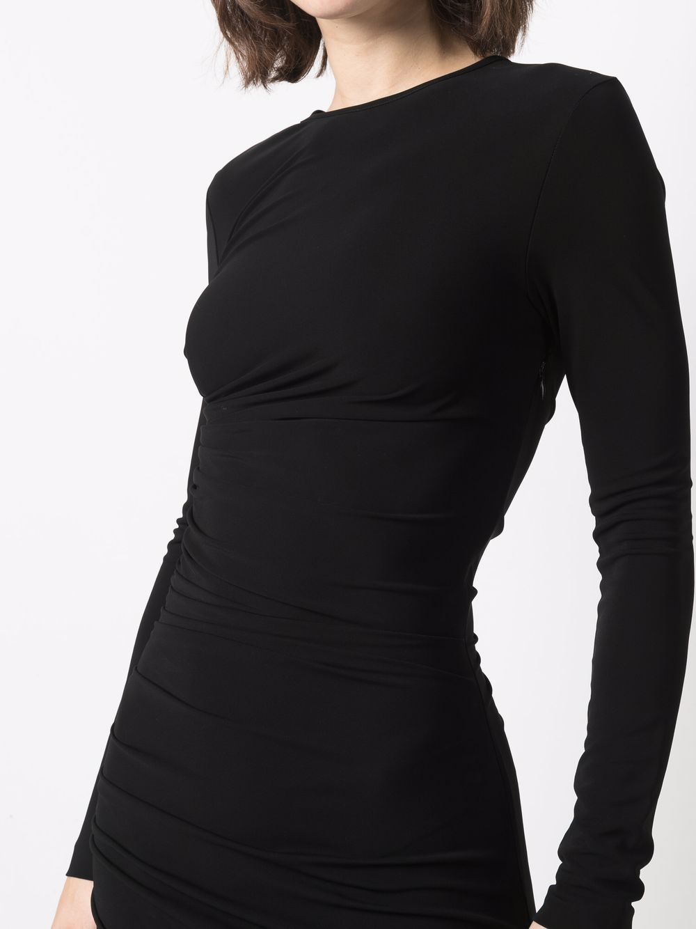 Fitted Mini Black Ruched Viscose Dress