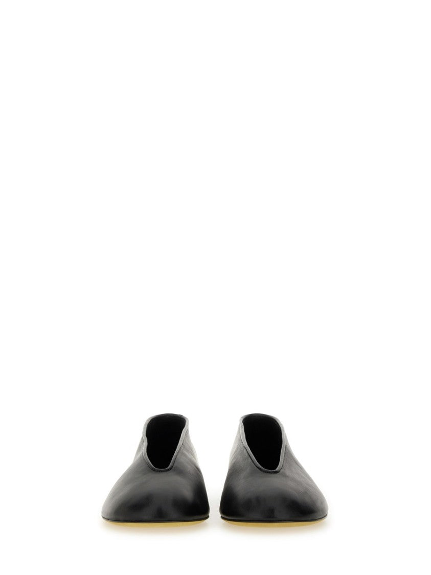 "Duck" Dancer Black Leather Flats
