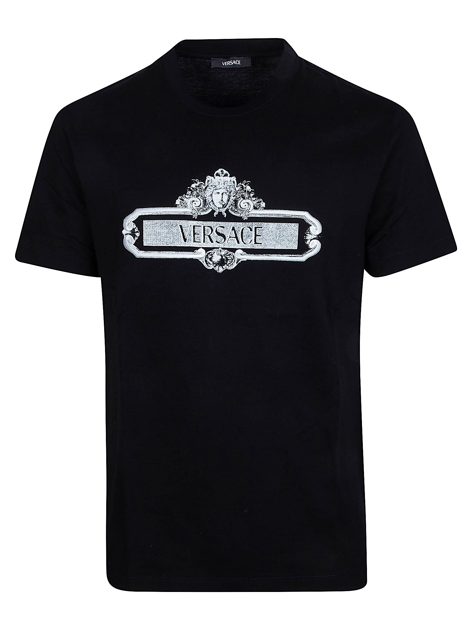 Short-Sleeve Black T-Shirt with Ornate Silver Graphics