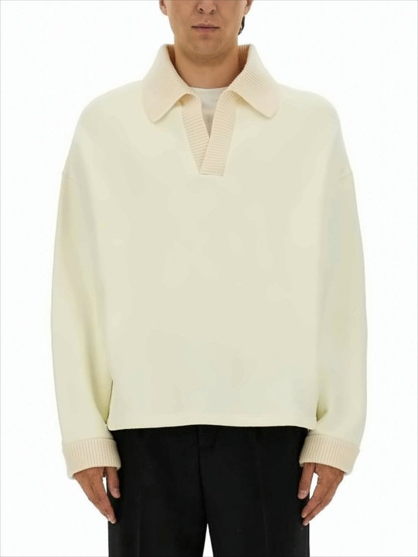 Wide Ribbed Collar Sweater with V-Neck Opening