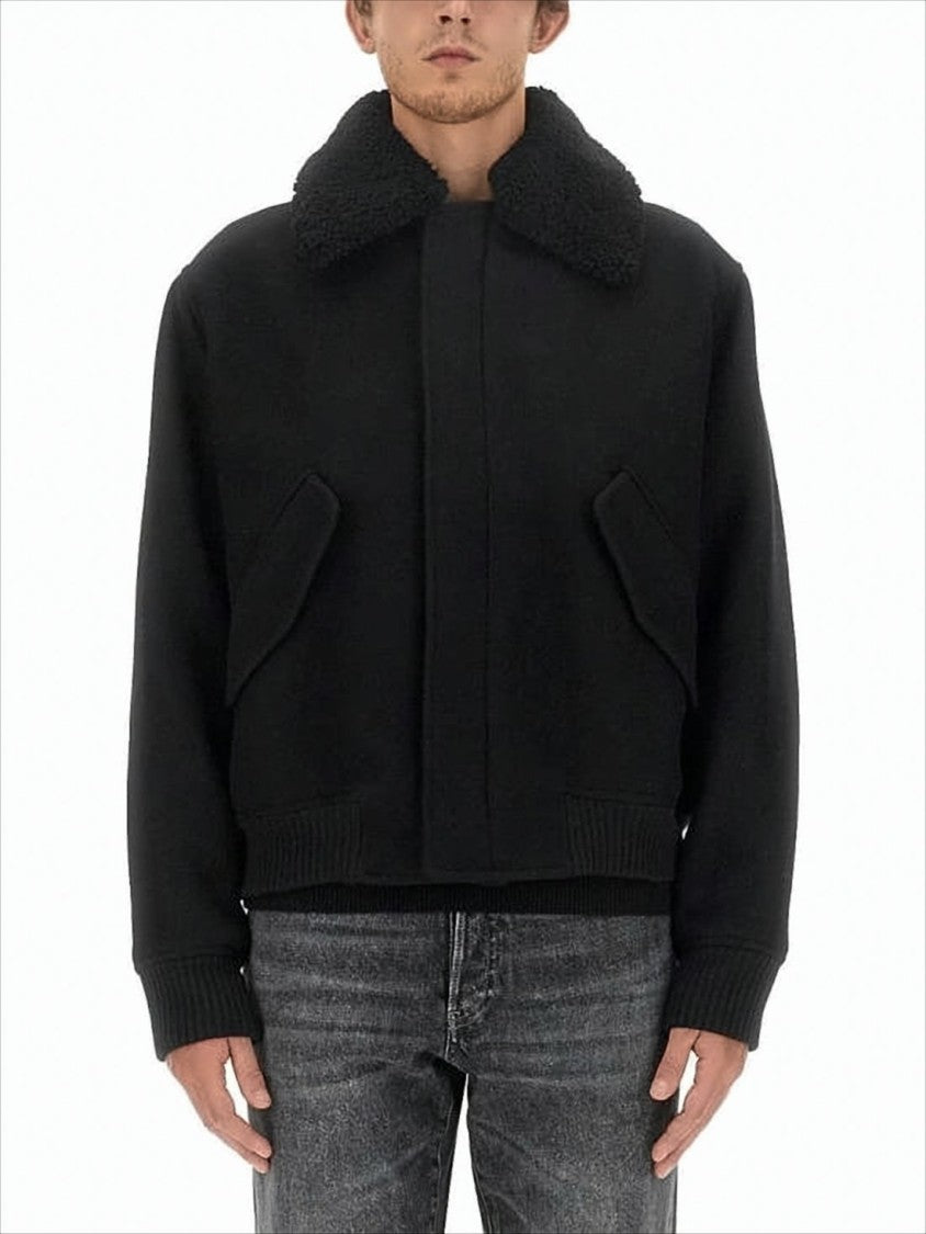 Cropped Black Wool Jacket with Oversized Collar