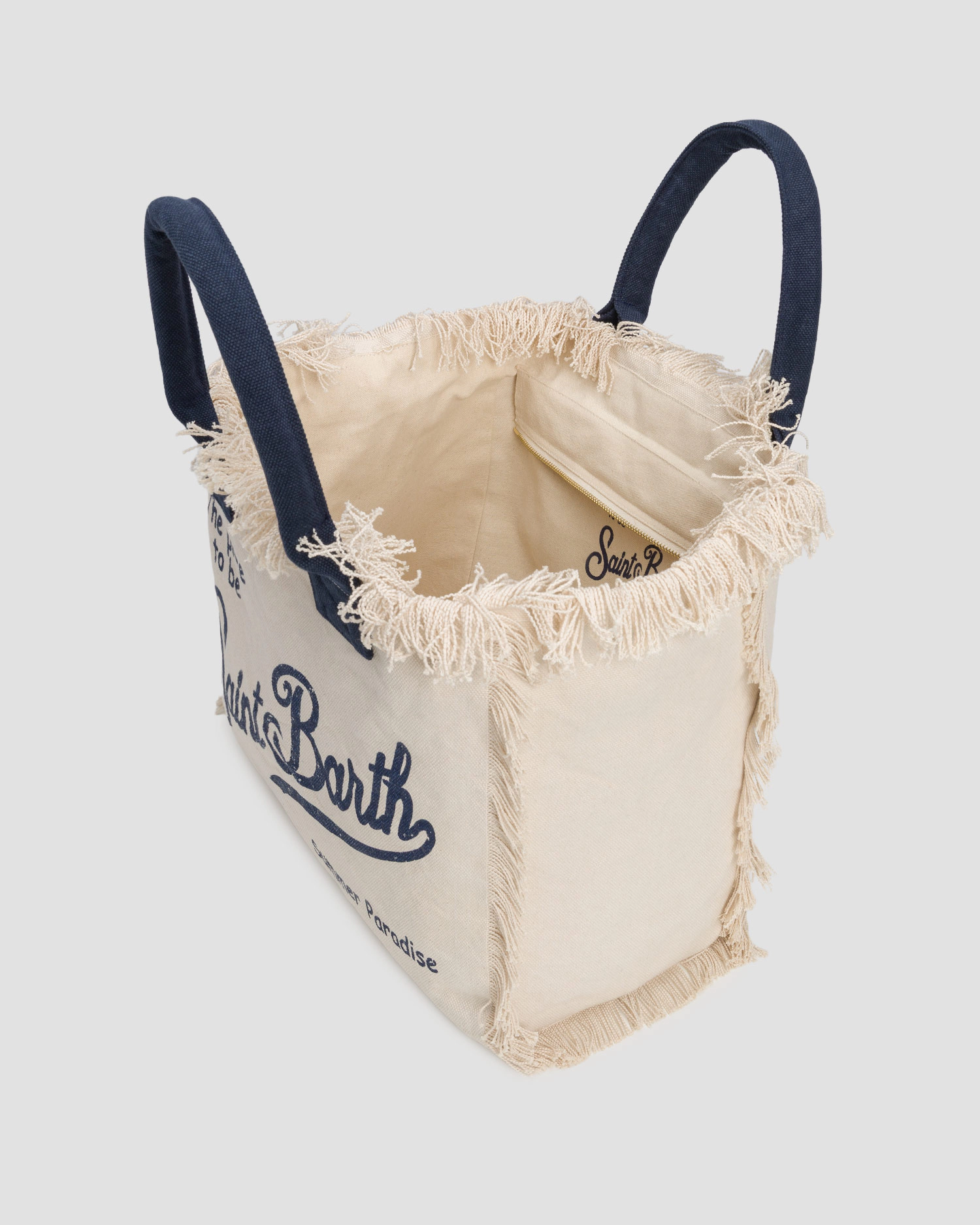 Rectangular Natural Canvas Tote Bag with Fringed Edges