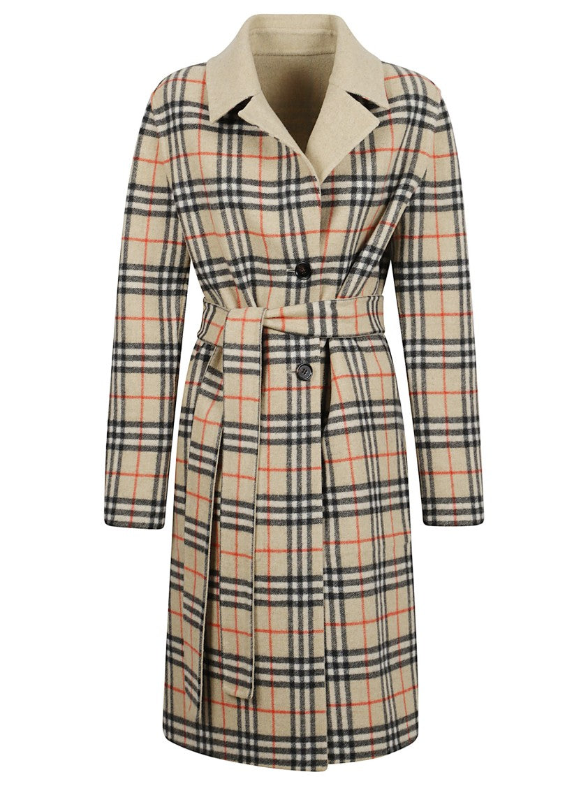 Reversible Long Coat With Check-Trimmed Collar