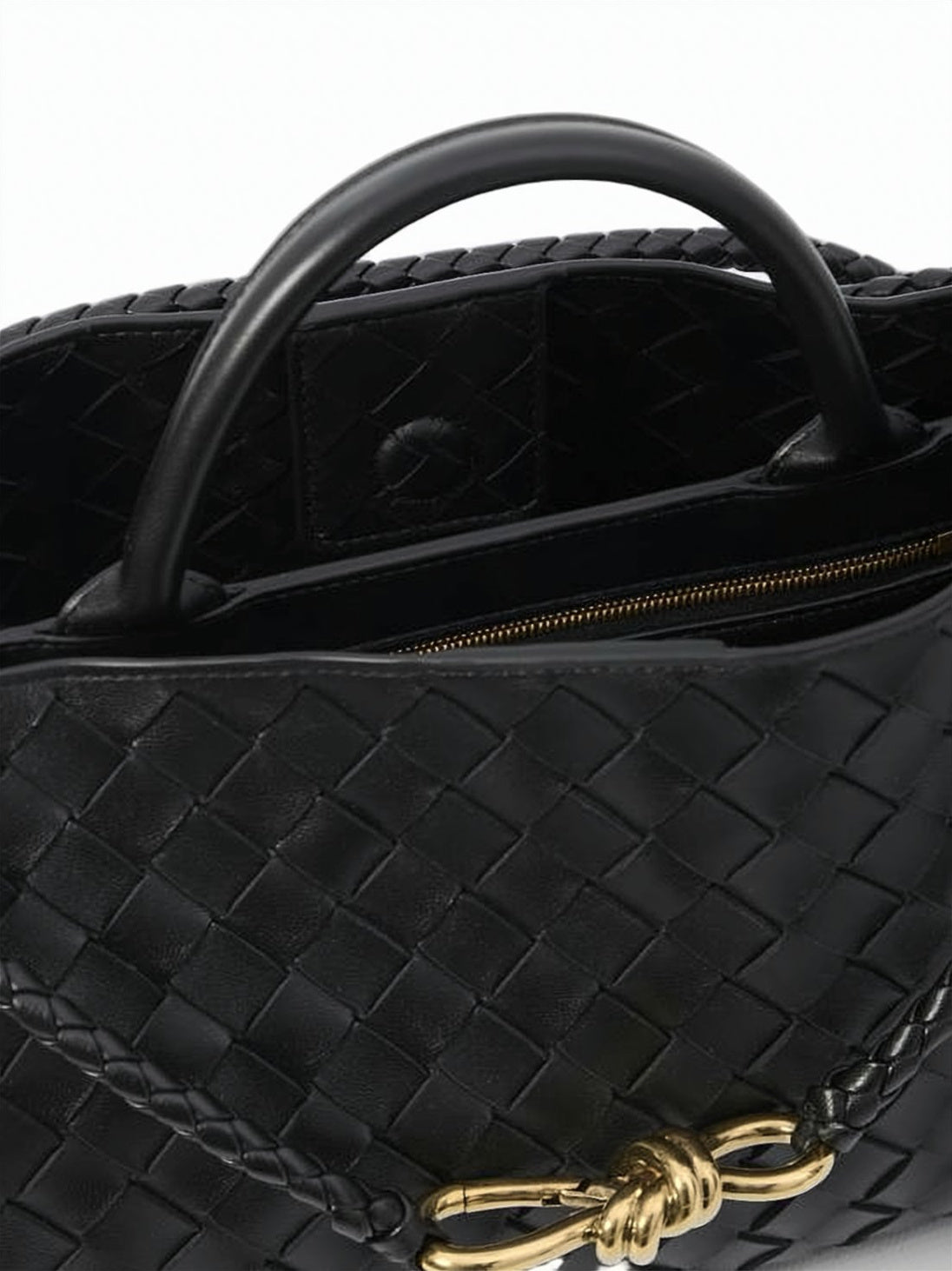 Rectangular Woven Lambskin Crossbody Bag with Gold-tone Knot