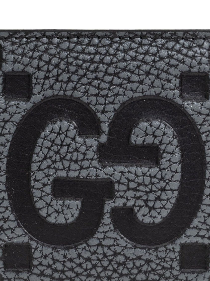 Textured Leather Card Wallet with Embossed Double-G Logo