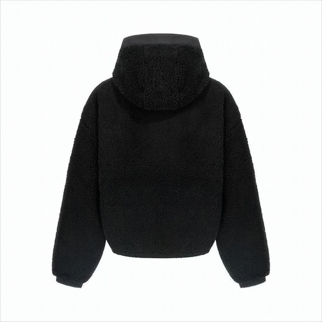 Dual-Texture Black Jacket with Hood and Concealed Zipper