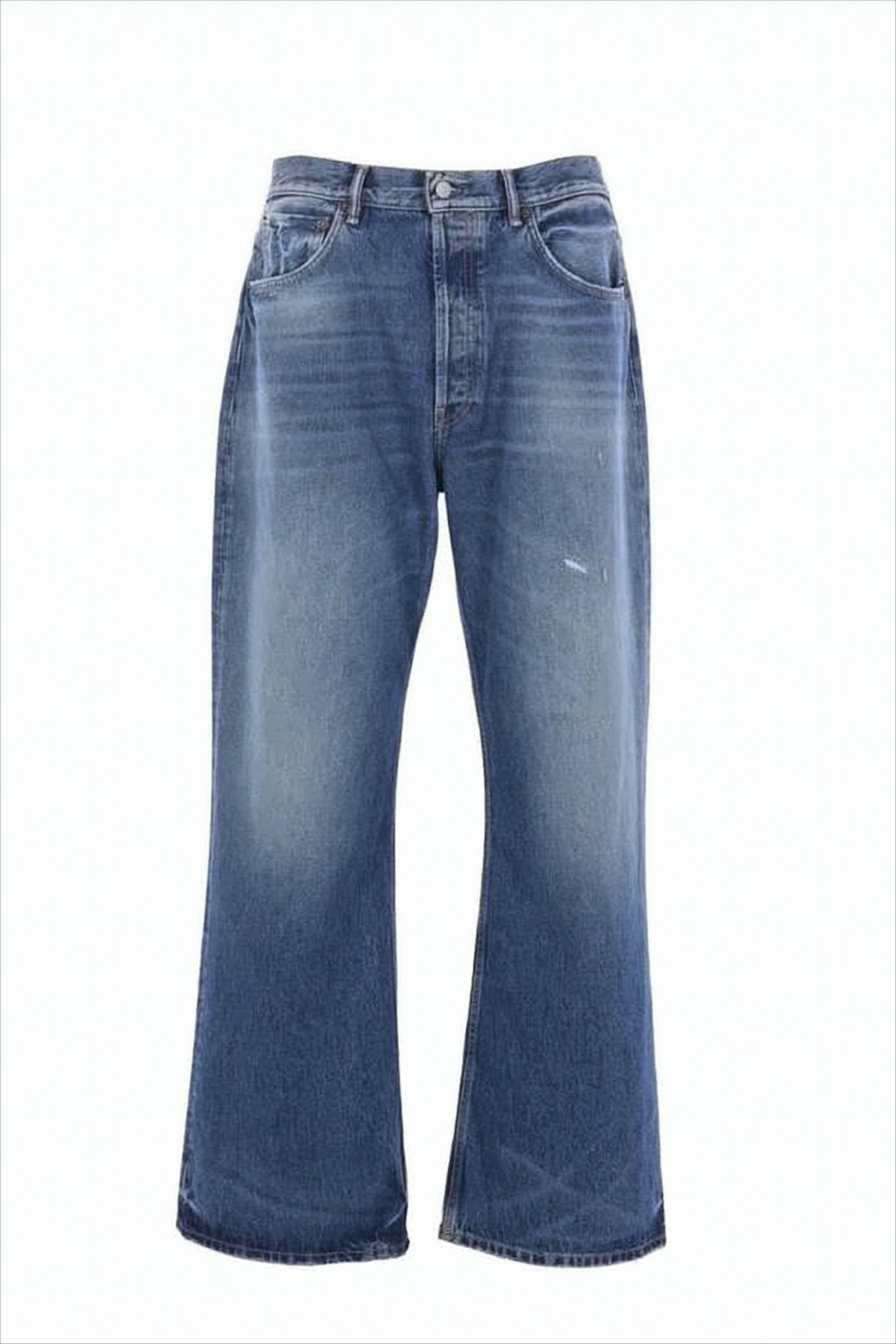 Relaxed-Fit Medium-Wash Denim Pants with Distressed Details