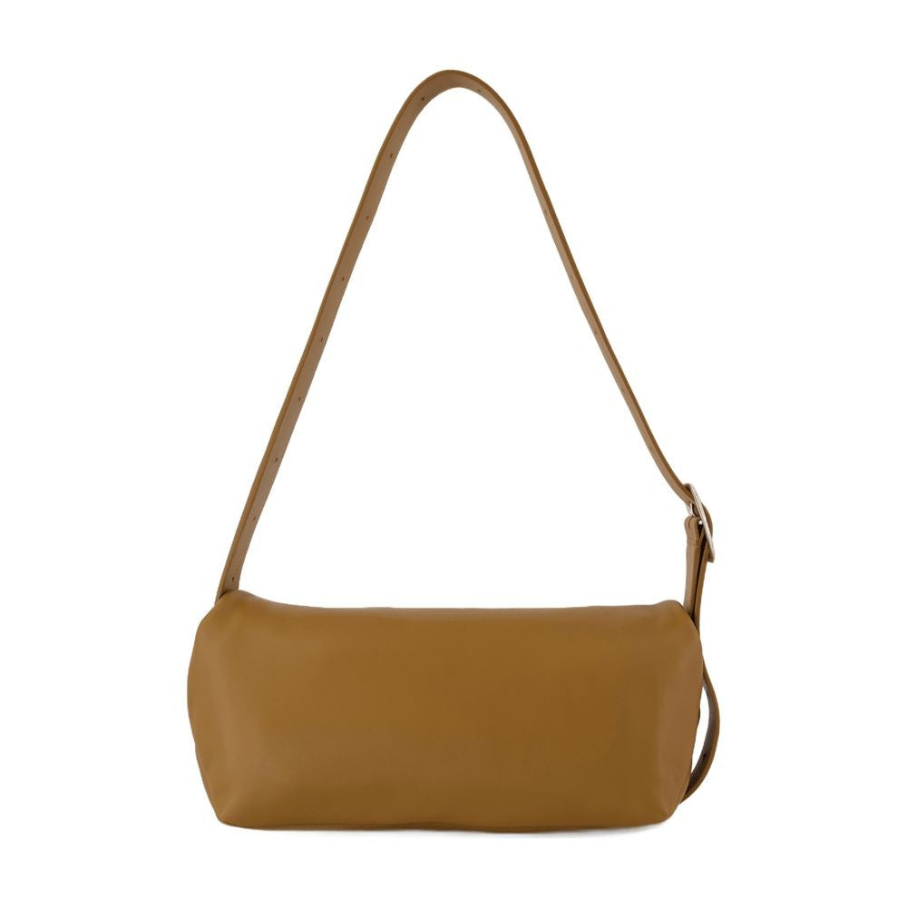 Khaki Leather Rollup Small Square Belt Shoulder Bag