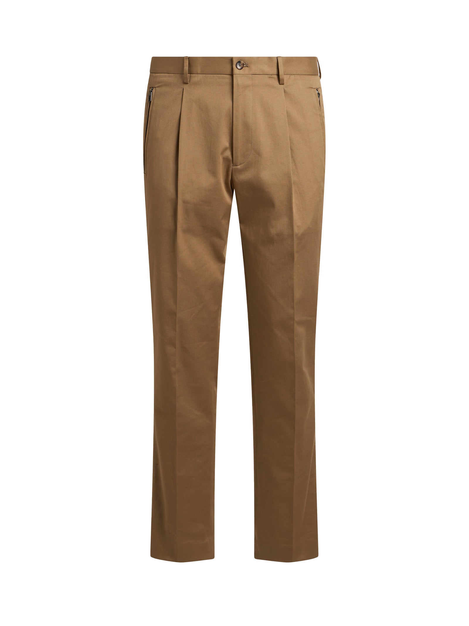 Tailored Fit Beige Trousers With Front Pleat