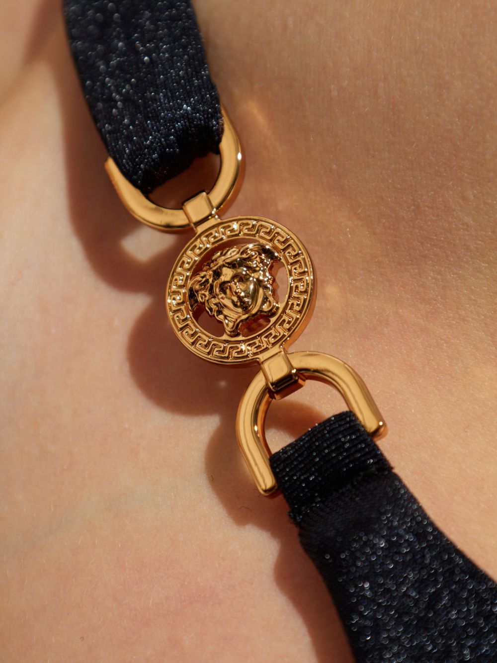 Ruched One-Piece Swimsuit With Gold Medusa Emblem