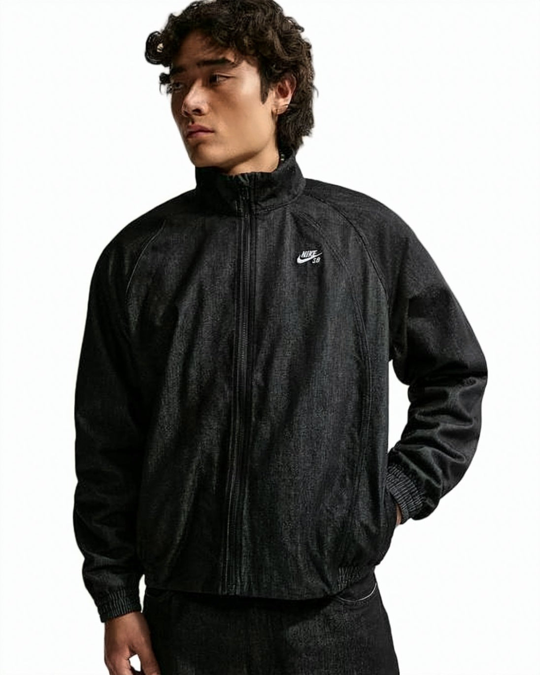Relaxed Fit Black Jacket with High Collar