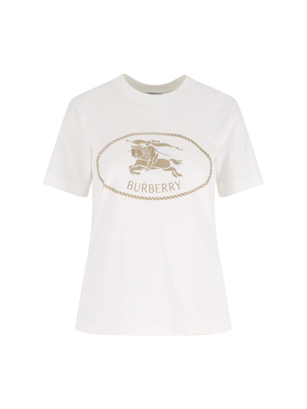 Crew Neck T-Shirt with Oversized Beige Logo