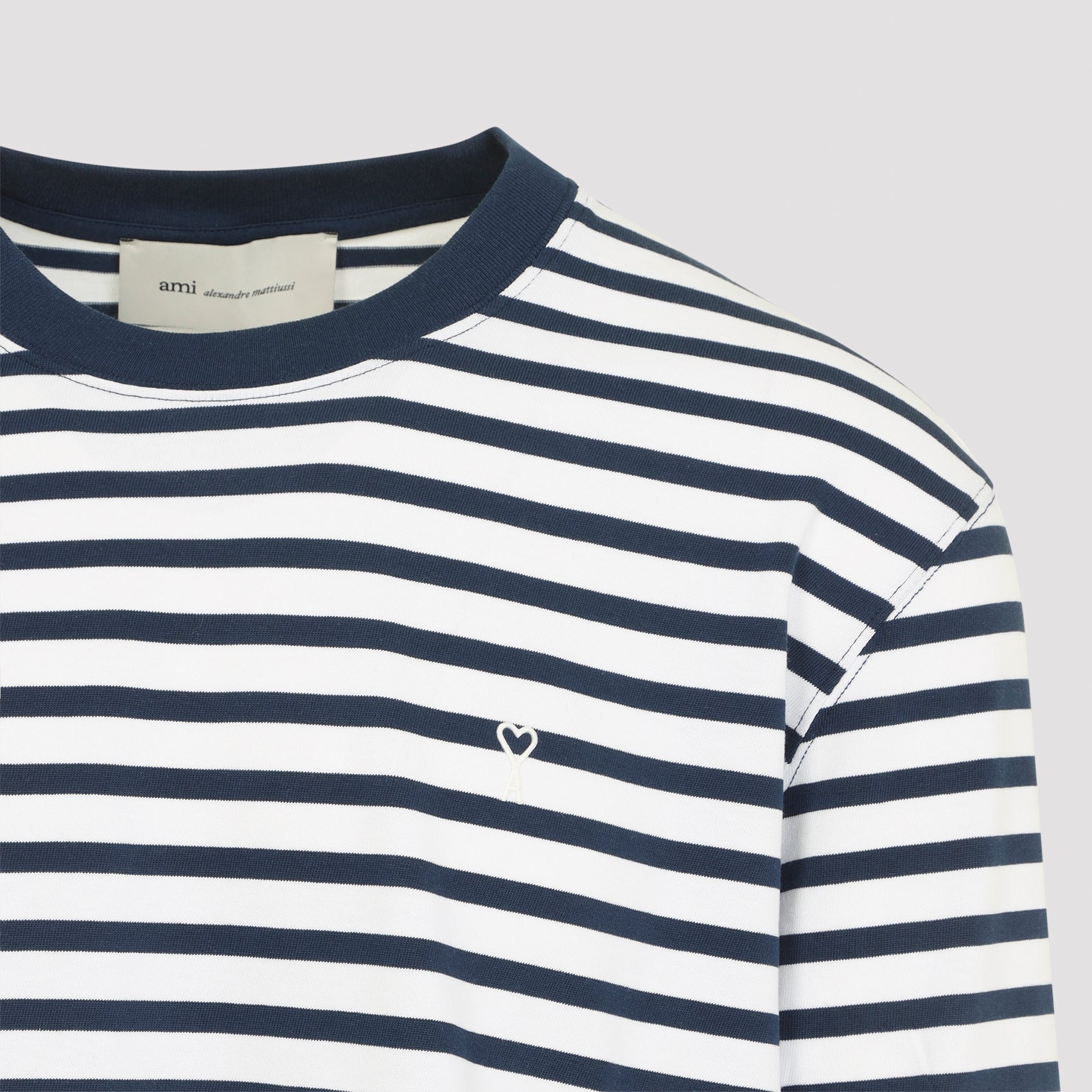 Long-Sleeved Striped T-Shirt with Navy Collar